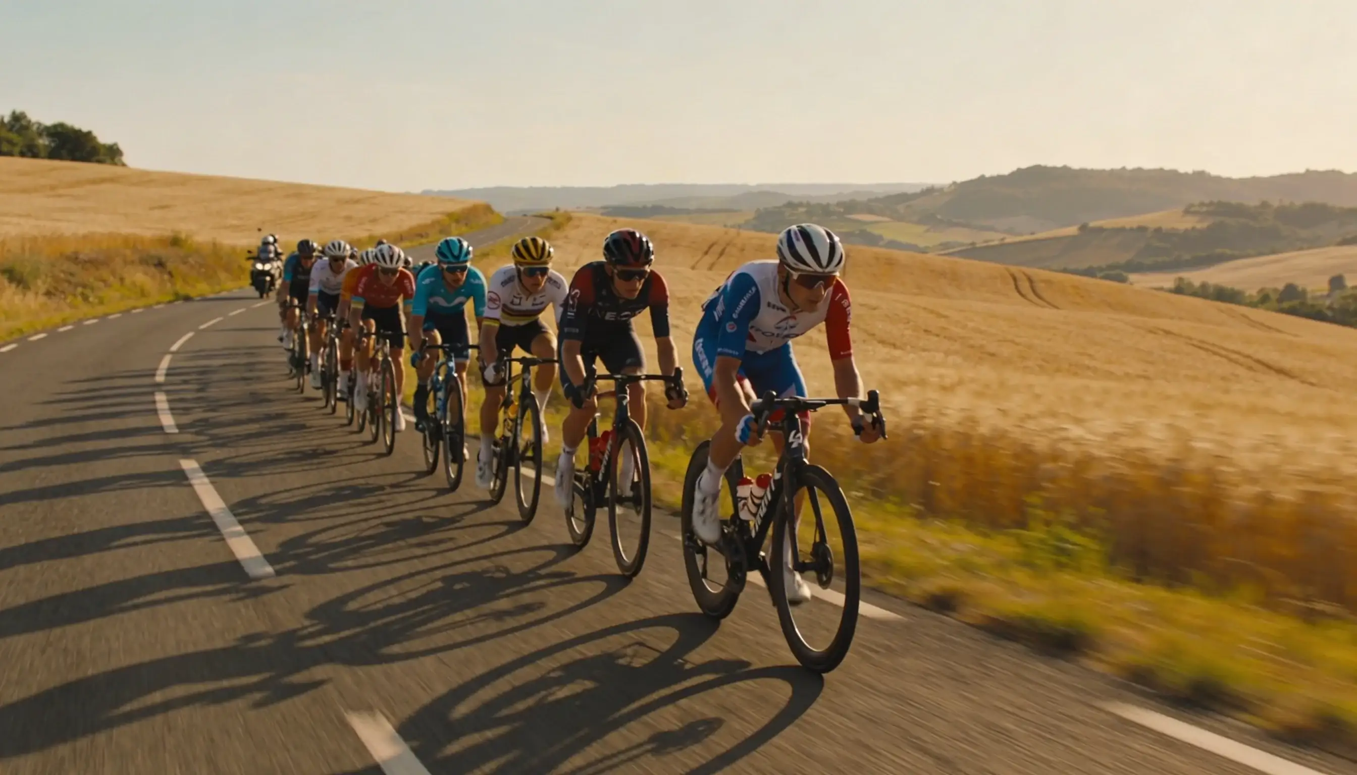 Peloton op de wegen van de Tour de France in volle vlucht